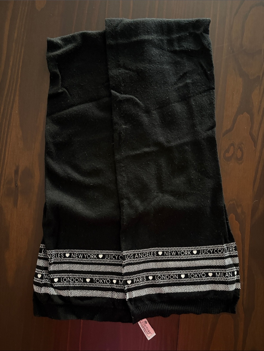 Juicy Couture Black Scarf with City-Name Stripe